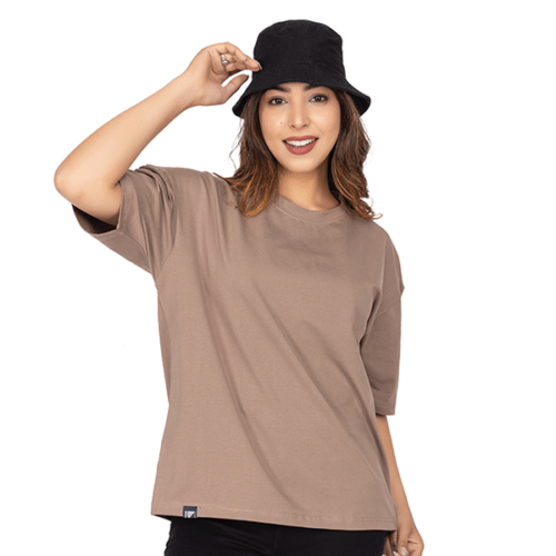 Women Brown Oversized Solid T-shirt