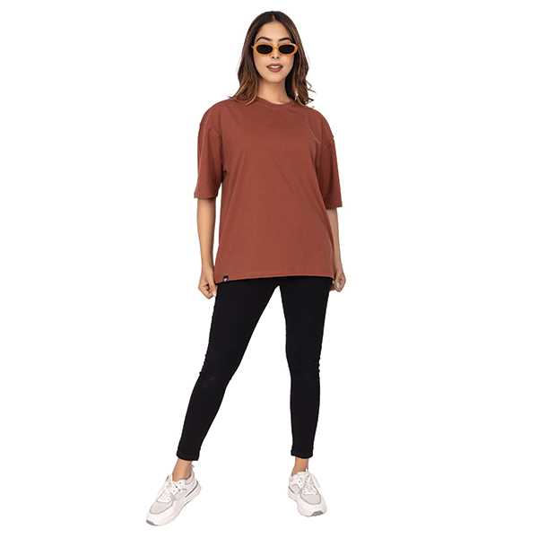 Women Rust Oversized Solid T-shirt
