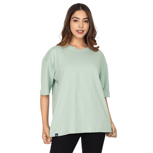 Women Slate Green Oversized Solid T-shirt