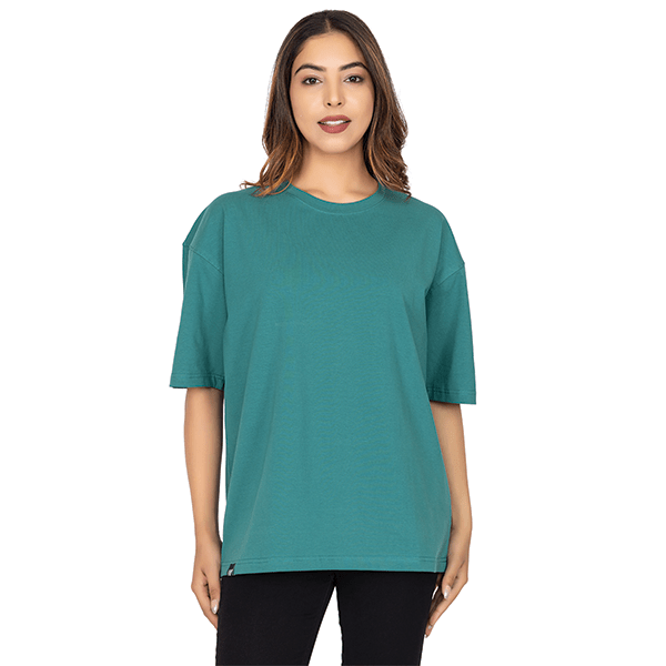 Women Teal Green Oversized Solid T-shirt