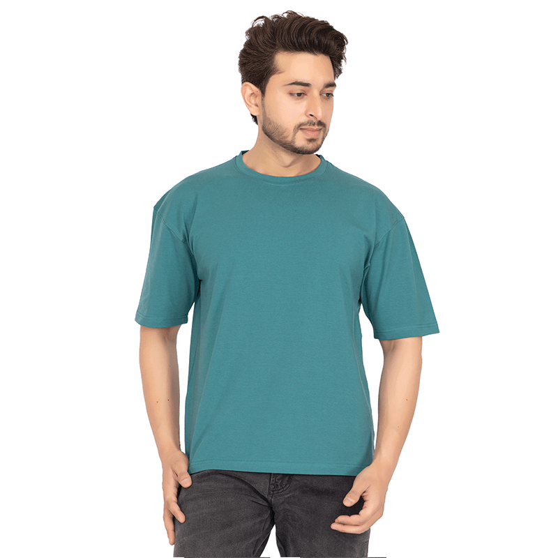 Men Teal Green Oversized Solid T-shirt
