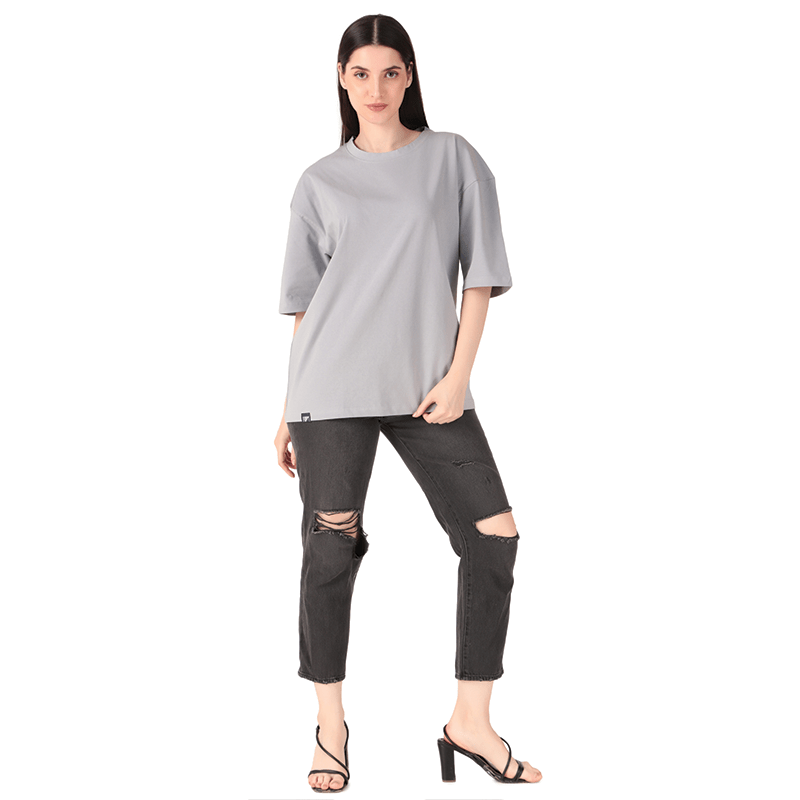 Women Grey Oversized Solid T-shirt