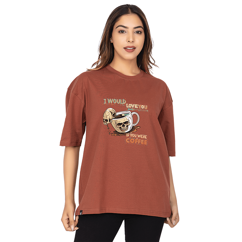 Women Teal Oversized Printed T-shirt: If you were coffee