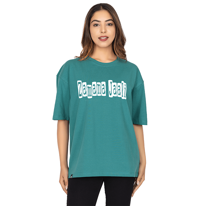 Women Teal Oversized Printed T-shirt