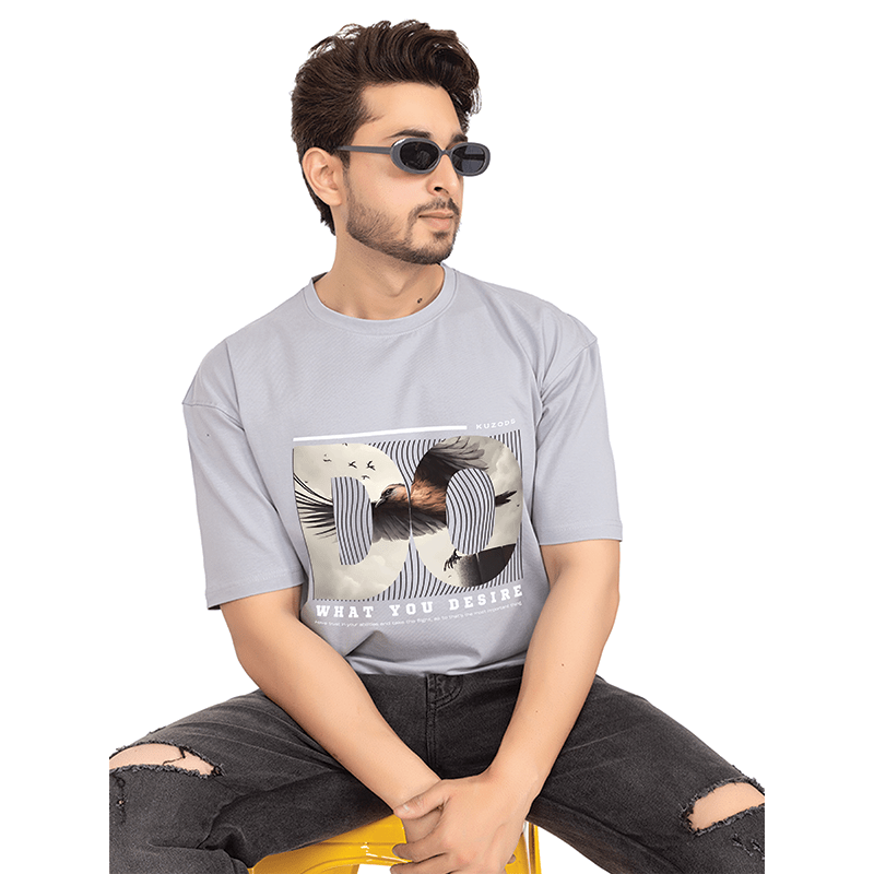 Men Grey Oversized Printed T-shirt: Do what you desire