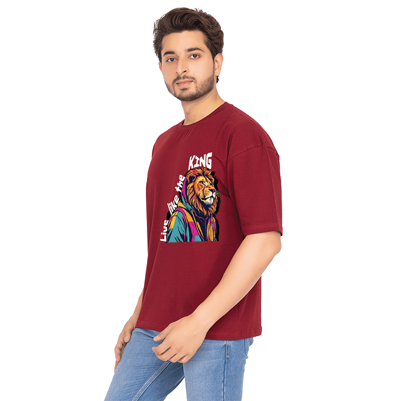 Men Maroon Oversized T-shirt: Live like a king