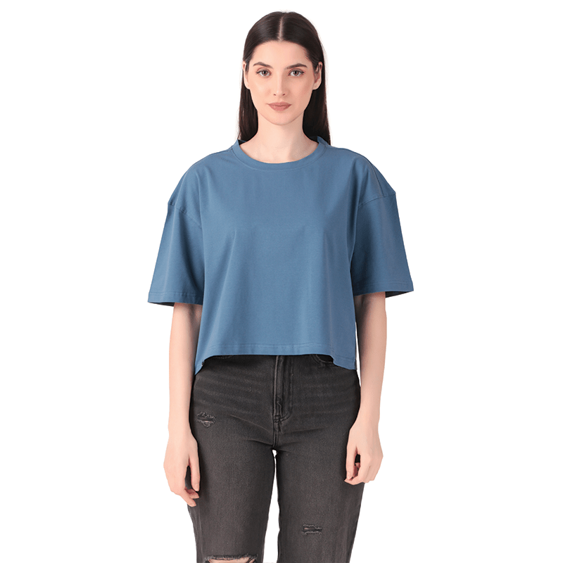 Women Blue Solid Crop Top