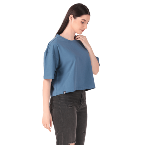 Women Blue Solid Crop Top