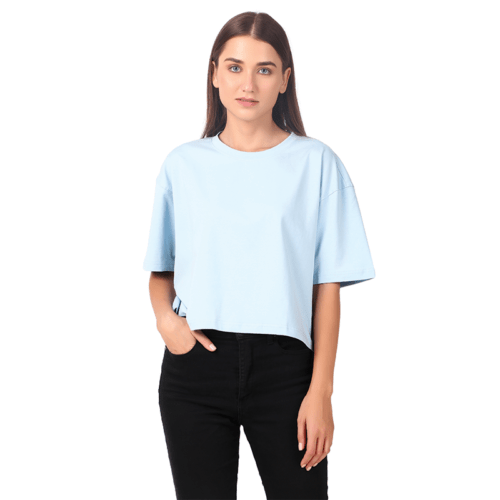 Women Blue Solid Crop