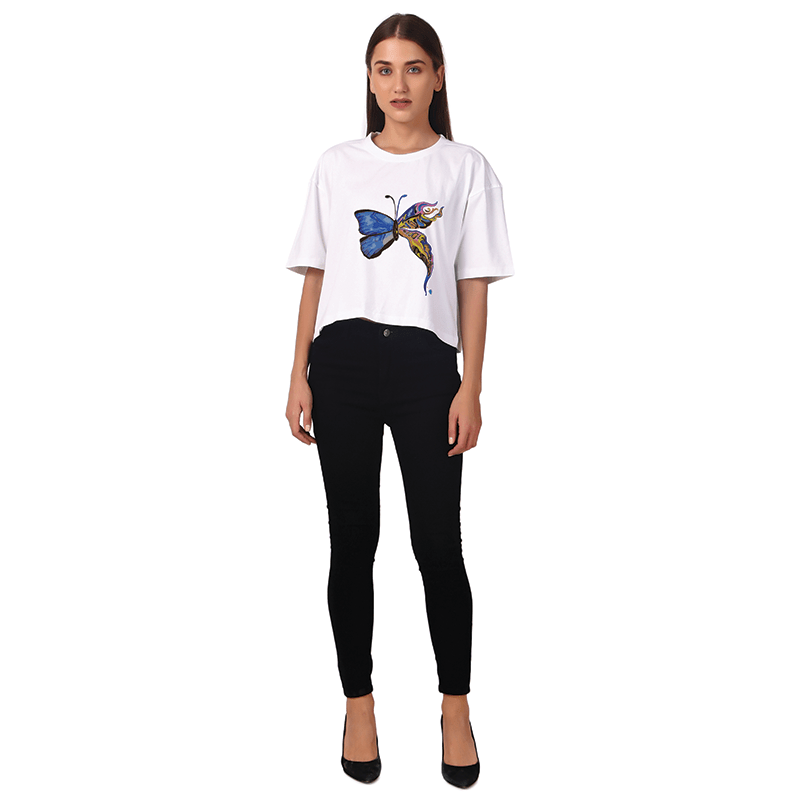 Women White Printed Crop Top: Breakfree